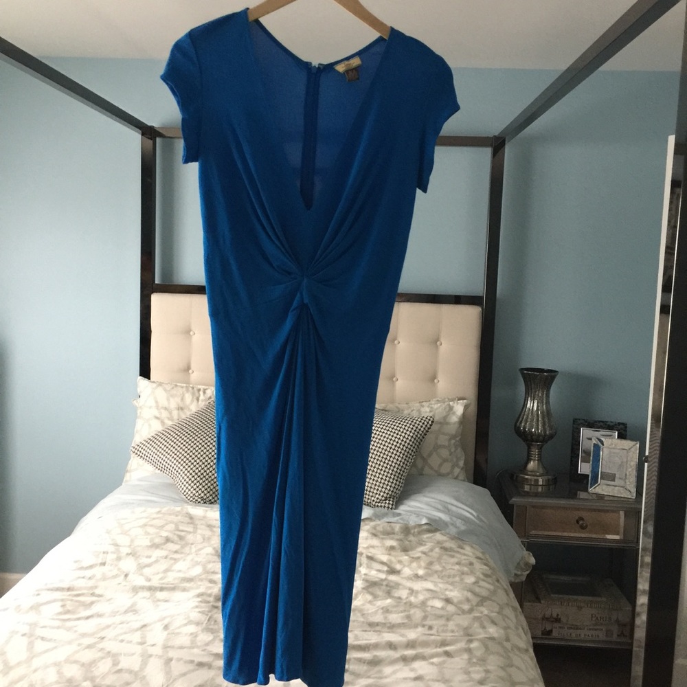Issa London Blue V Neck Dress A Line Ruched front
